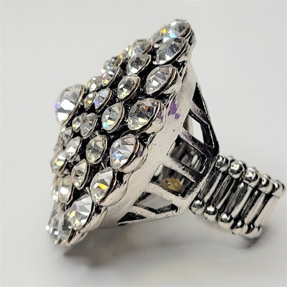 Vintage Crystal Cluster Dome Stretch Ring Adjustable Band Large Cocktail Ring - Picture 4 of 12
